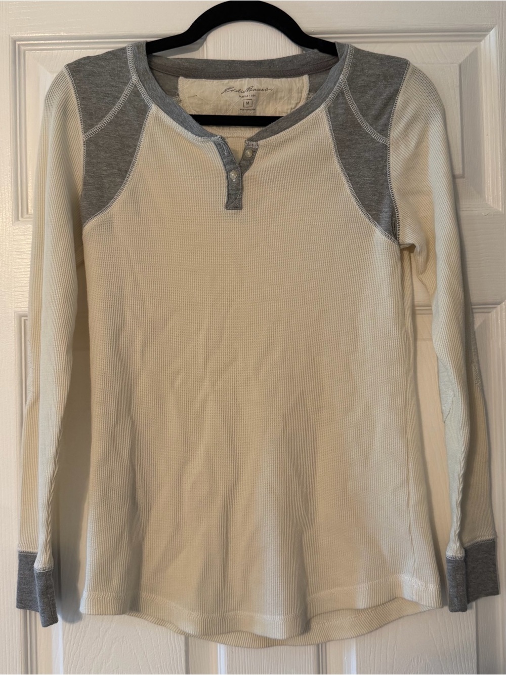 Eddie Bauer Cream Long-Sleeve Henley with Gray Accents